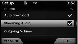 When Streaming Audio is turned on, you can play music files saved in your Bluetooth