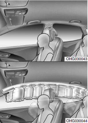 Curtain air bags are located along both sides of the roof rails above the front
