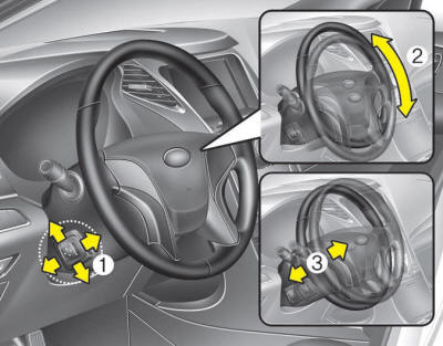 To change the steering wheel angle and height: