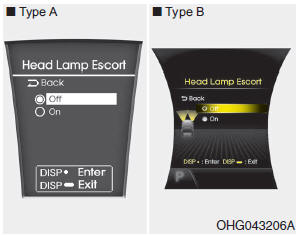 Off - The Headlamp Escort and Headlamp Welcome function will be deactivated.