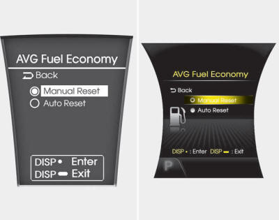 Manual Reset - The average fuel economy will not reset automatically when you