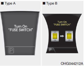 The notice appears to inform the driver to turn on the fuse switch in the instrument