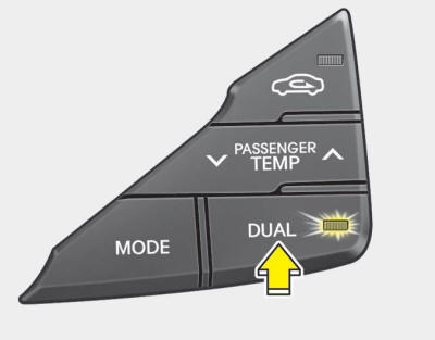 1. Press the DUAL button to operate the driver and passenger side temperature