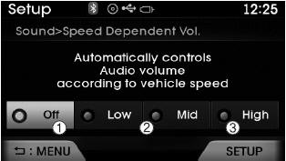 The volume level is controlled automatically according to the vehicle speed.