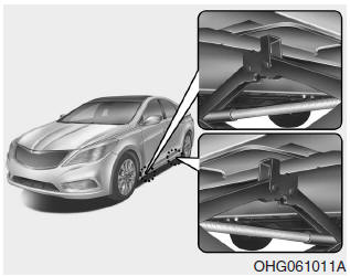 8. Place the jack at the front or rear jacking position closest to the tire you