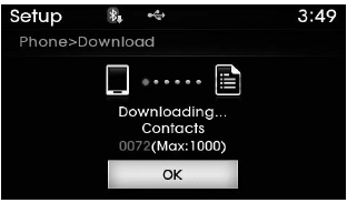 As the contacts are downloaded from the mobile phone, a download progress bar