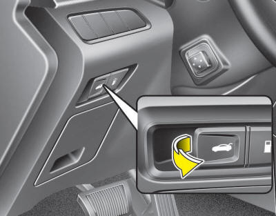 To open the trunk from inside the vehicle, pull out the trunk lid release lever.