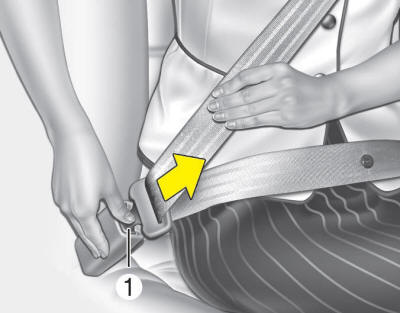 The seat belt is released by pressing the release button (1) in the locking buckle.